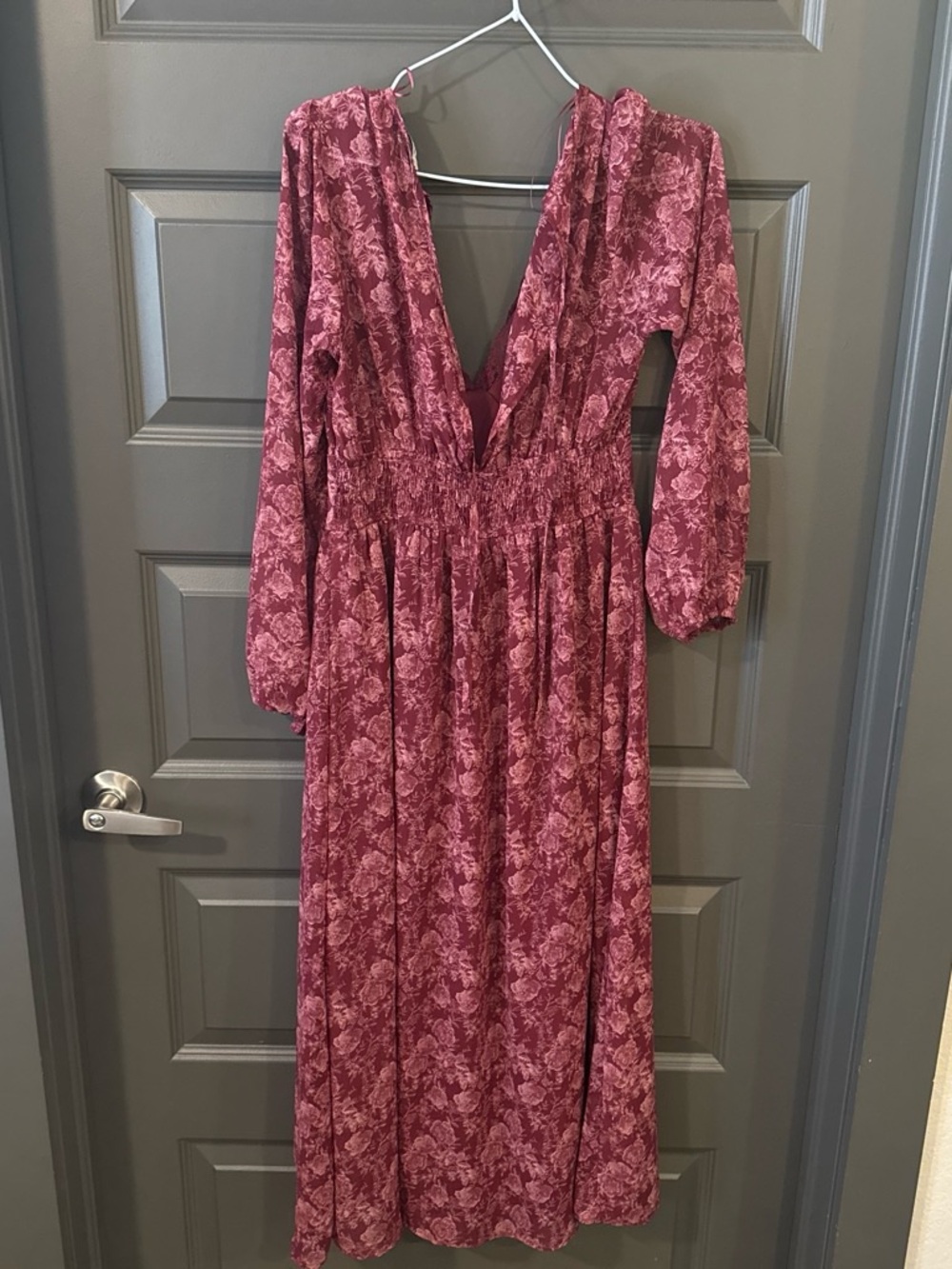 Francesca's Burgundy Floral Long Sleeve Maxi Dress Size S